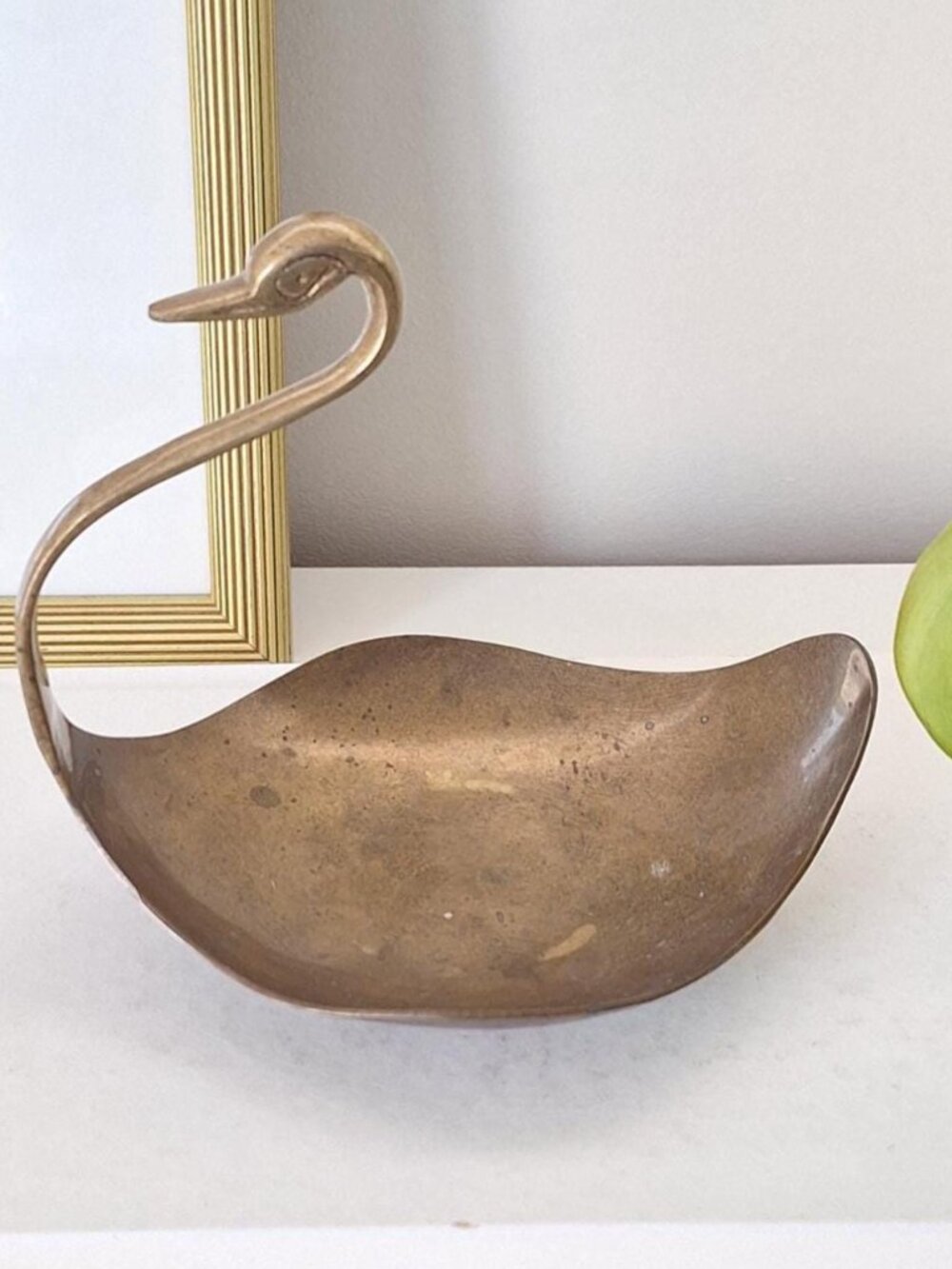 Vintage brass swan trinket dish bird ring holder tray bowl catchall / soap dish